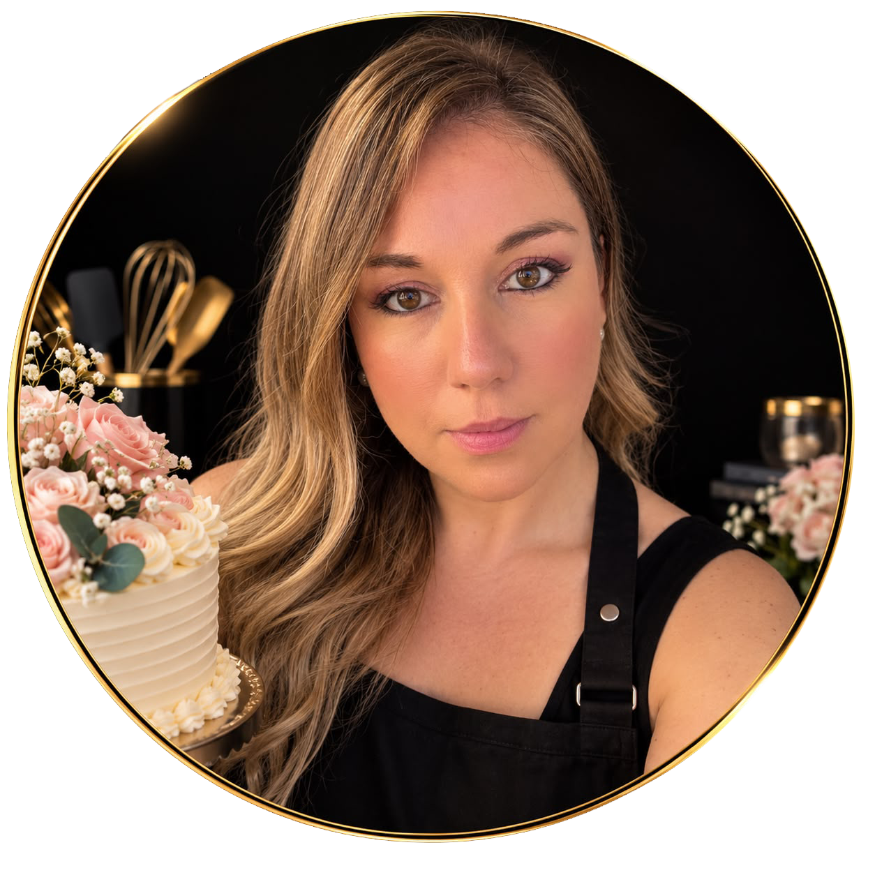 Karol, creadora de Dulce Bubu, junto a una torta de celebración